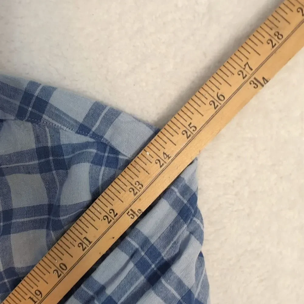 JCrew Shirt Mens L‎ Blue Plaid Slim Fit Linen Bkend Button Down Casual EUC